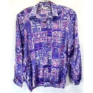 COCONUT GROVE Womens L (42" Chest) Long Sleeve Padded Shoulders Button Up Blouse